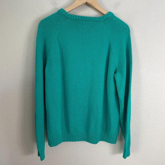 Lands End Drifter Womens XL/P 18 Cable Knit Sweater Cotton Teal Blue Long Sleeve - Picture 9 of 9